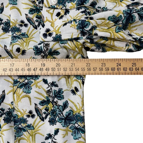 J. Jill Blouse Womens Large Blue Gold Floral Boho V Neck Shell Like Button Front - Picture 8 of 10